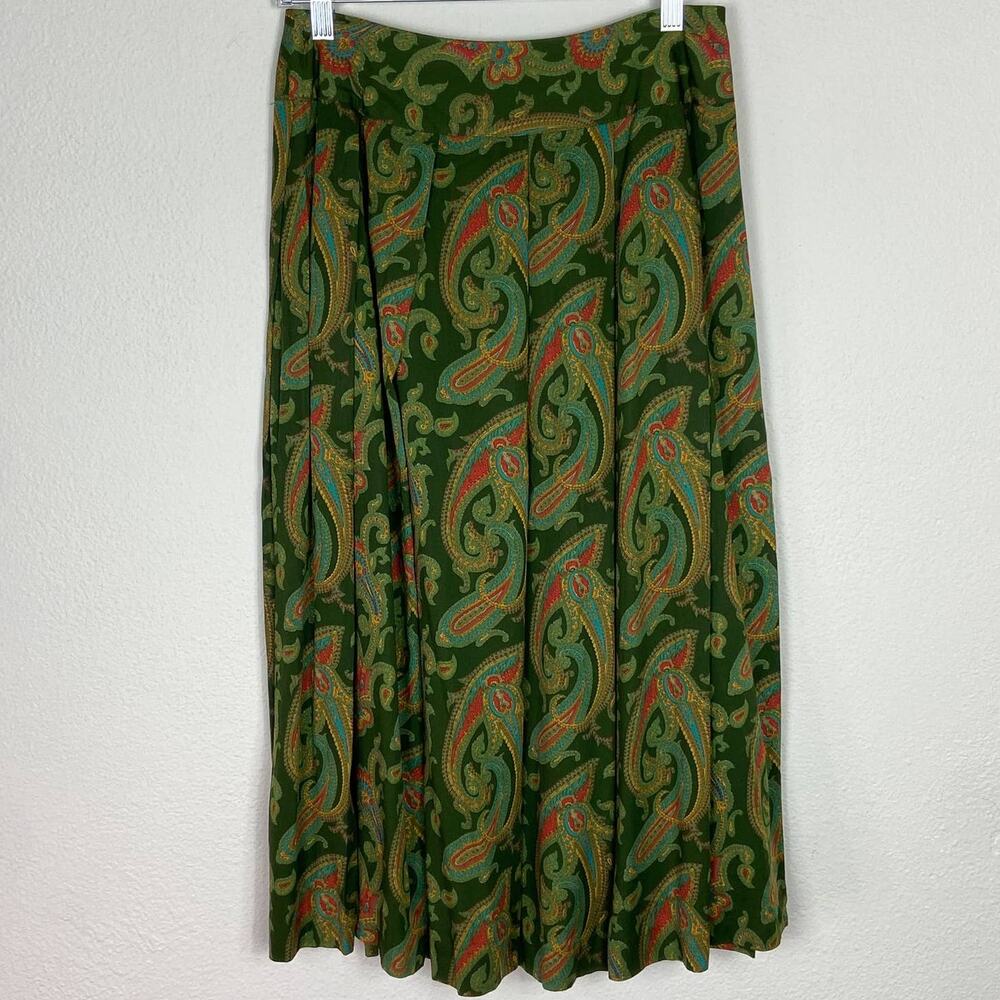 Vintage‎ Midi Skirt Liz Claiborne Sport Size 10 Petite Green Paisley Pleated - Picture 5 of 13